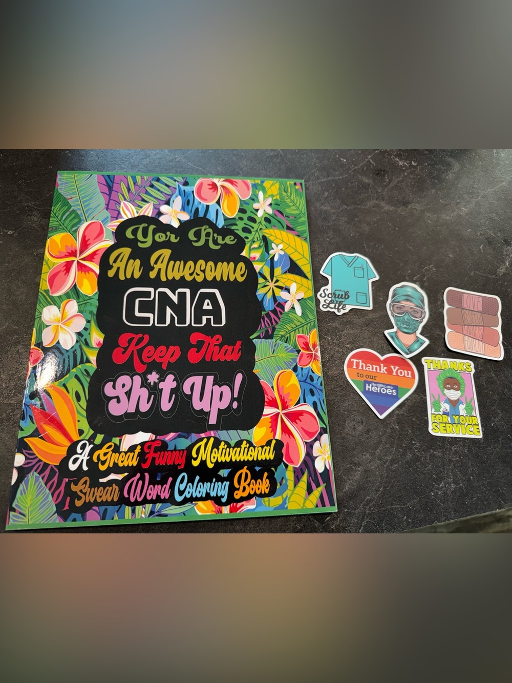 Colorful Floral CNA Adult Coloring Book & Stickers bundle